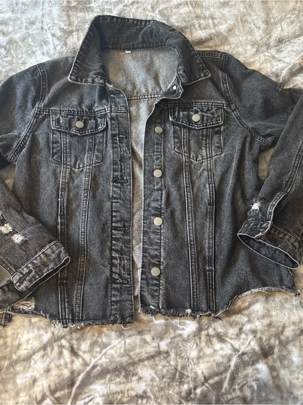 Women's Black Washed Distressed Denim Jacket